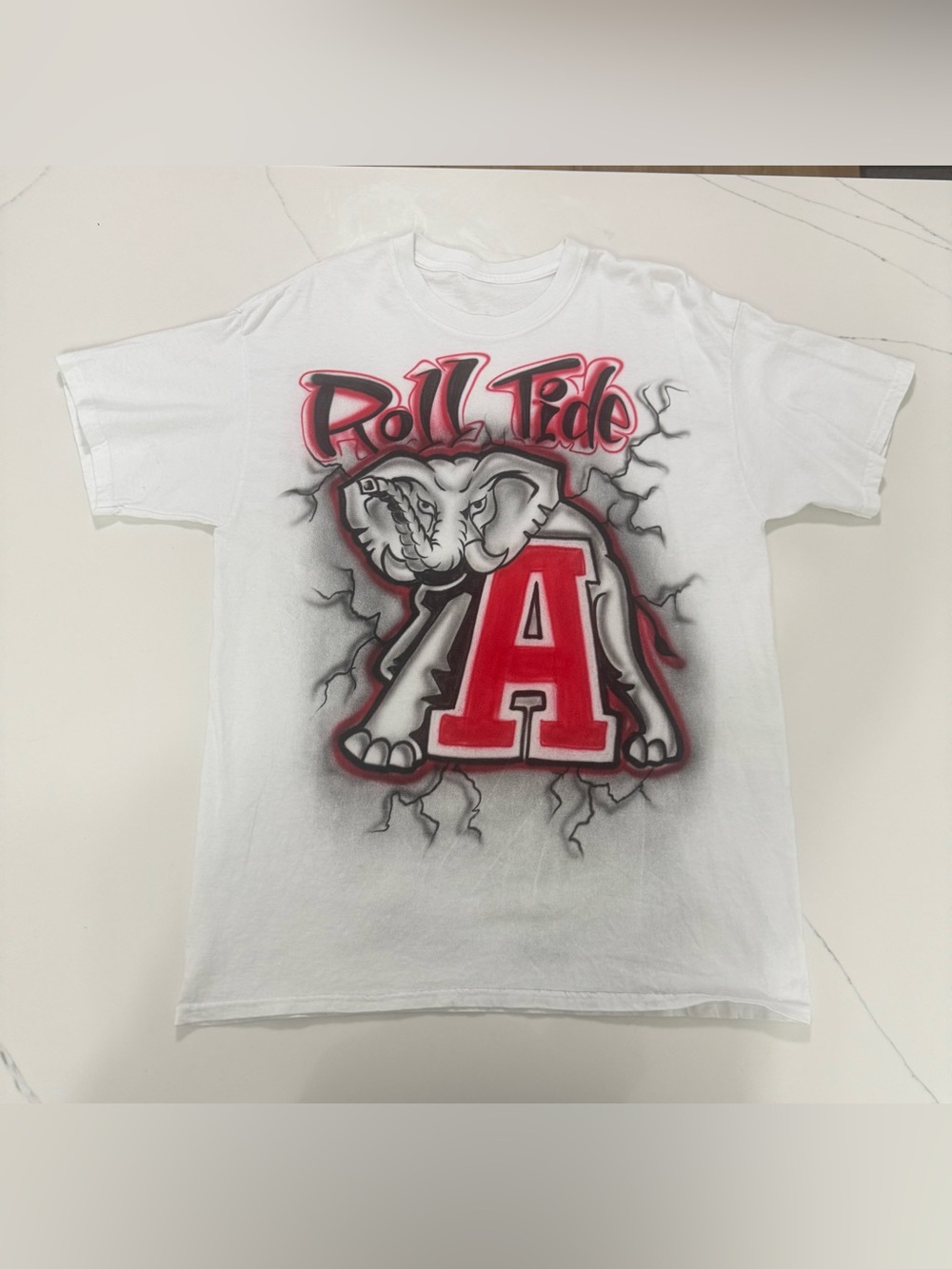 Custom Airbrushed Alabama Crimson Tide Elephant Graphic T Shirt White Adult L